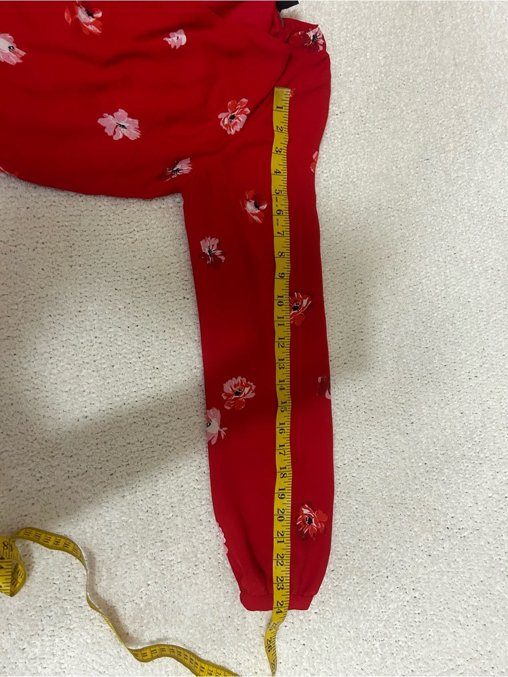 White House Black Market Red Floral Long-Sleeve A-Line Dress - Picture 5 of 6